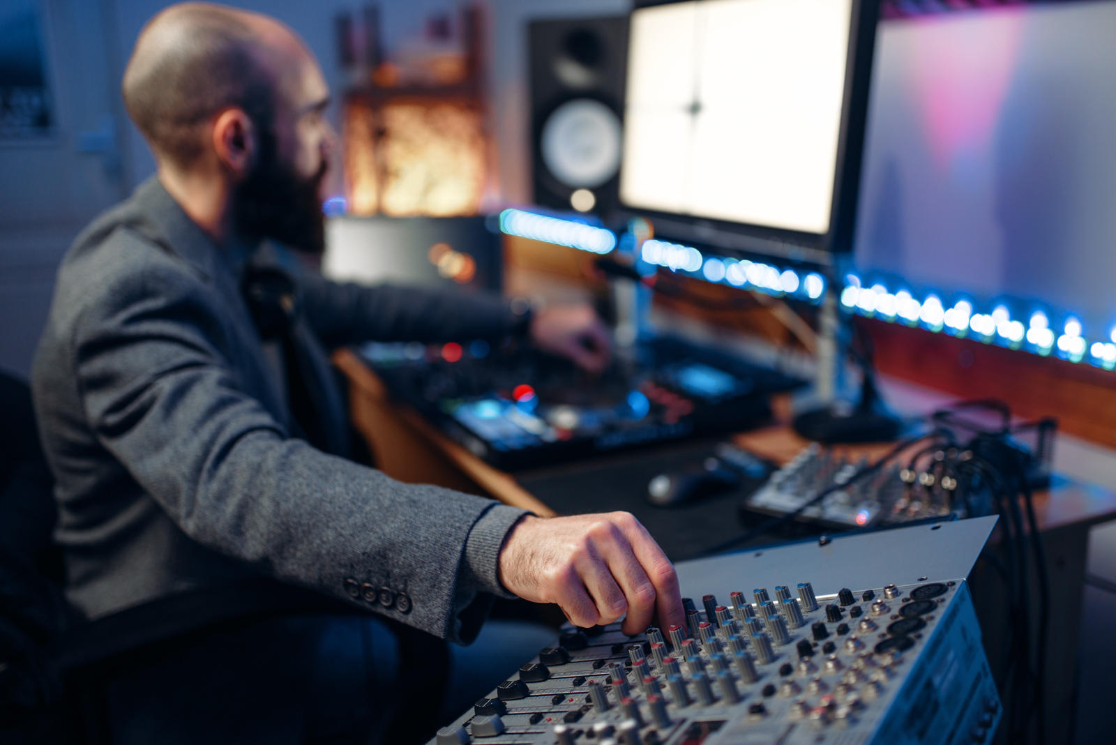 operario controlando el audio en un estudio